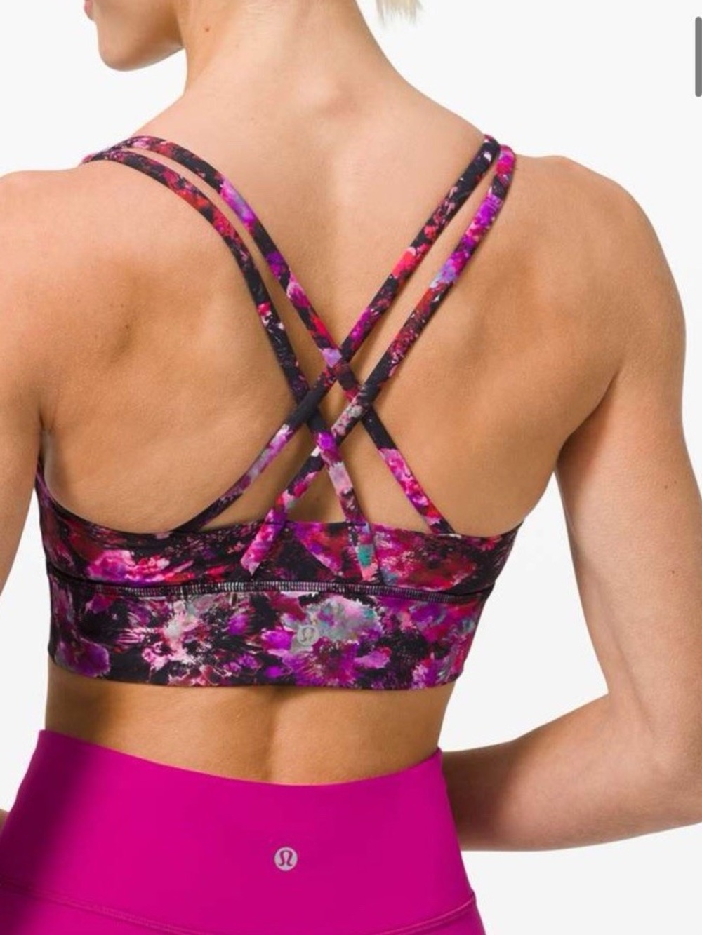 Lululemon purple and pink floral Energy sports bra size 6